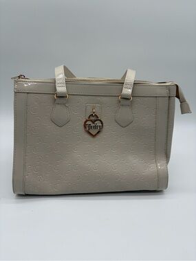 Juicy Couture Cream Monogram Embossed Tote w/ Gold Heart Charm